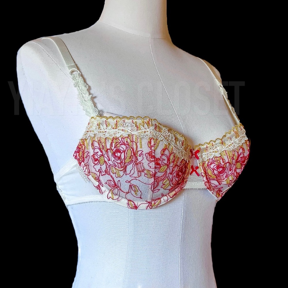 Chantelle 32C Paradise 2385 Sheer Floral Embroidery Balconnette Bra NWT